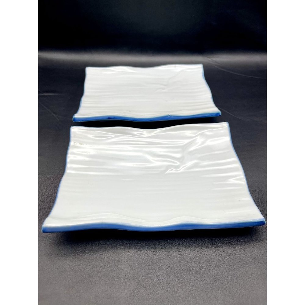 VTG Rectangle Plates White & Blue With Raised Crane Pattern